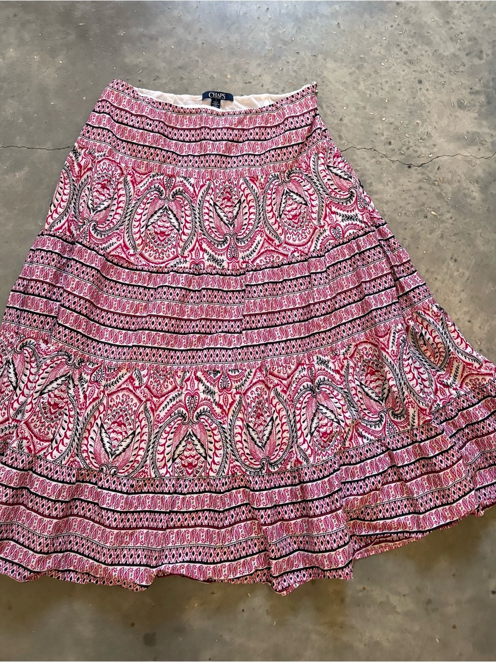 Chaps Patterned Tiered Midi Skirt